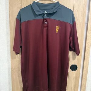 Men's Maroon and Gray Polo Shirt with Arizona State Logo